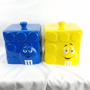 M&M Lot of 2 Rare Square Textured Cookie Jars